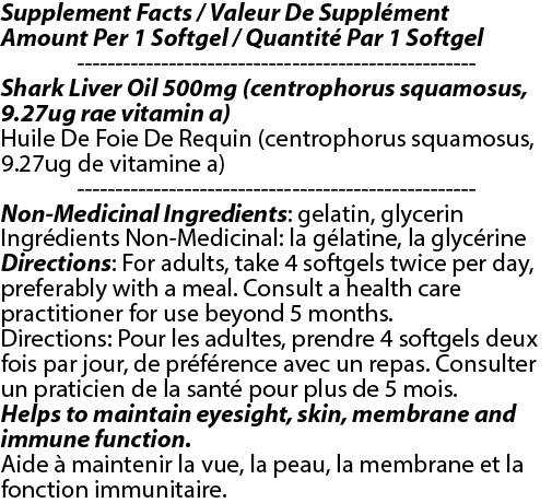 Squalene Shark Liver Oil 500mg 250s