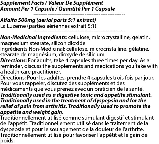 Vancouver's Alfalfa Benefits - Alfalfa 500mg