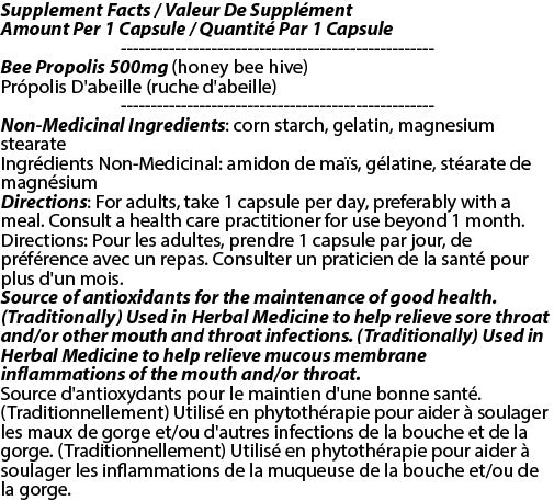 Bee Propolis 500mg 200c - Nature's Antioxidant for Sore Throat Relief