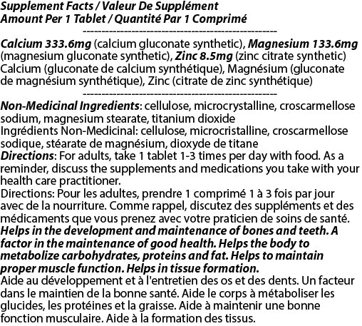 Total Natural Calcium Zinc Magnesium 476mg 90t - Essential Mineral Supplement