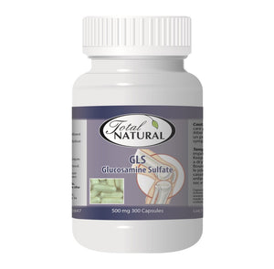 Bottle of Total Natural Glucosamine Sulfate 500mg 300 capsules for arthritis benefits and recommended dosage in Canada