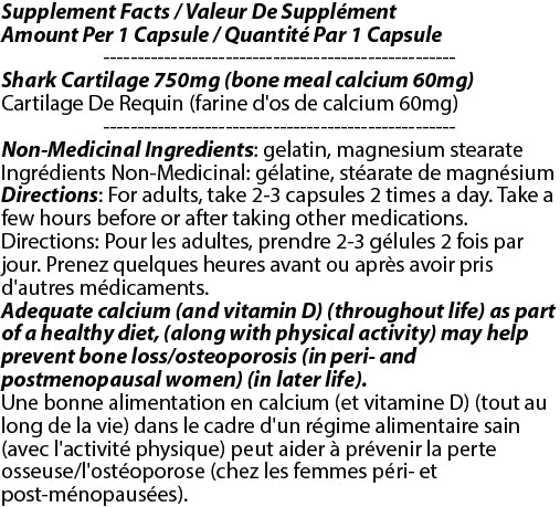 Cartilage de requin 750mg 300c