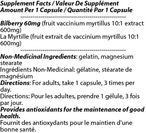 Bilberry Extract 60mg 180c